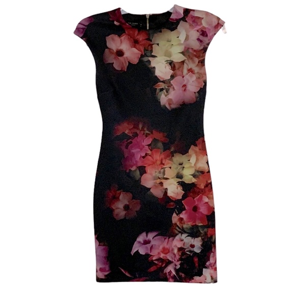 Ted Baker London Dresses & Skirts - Ted Baker London Dress, black floral pink, red and green print